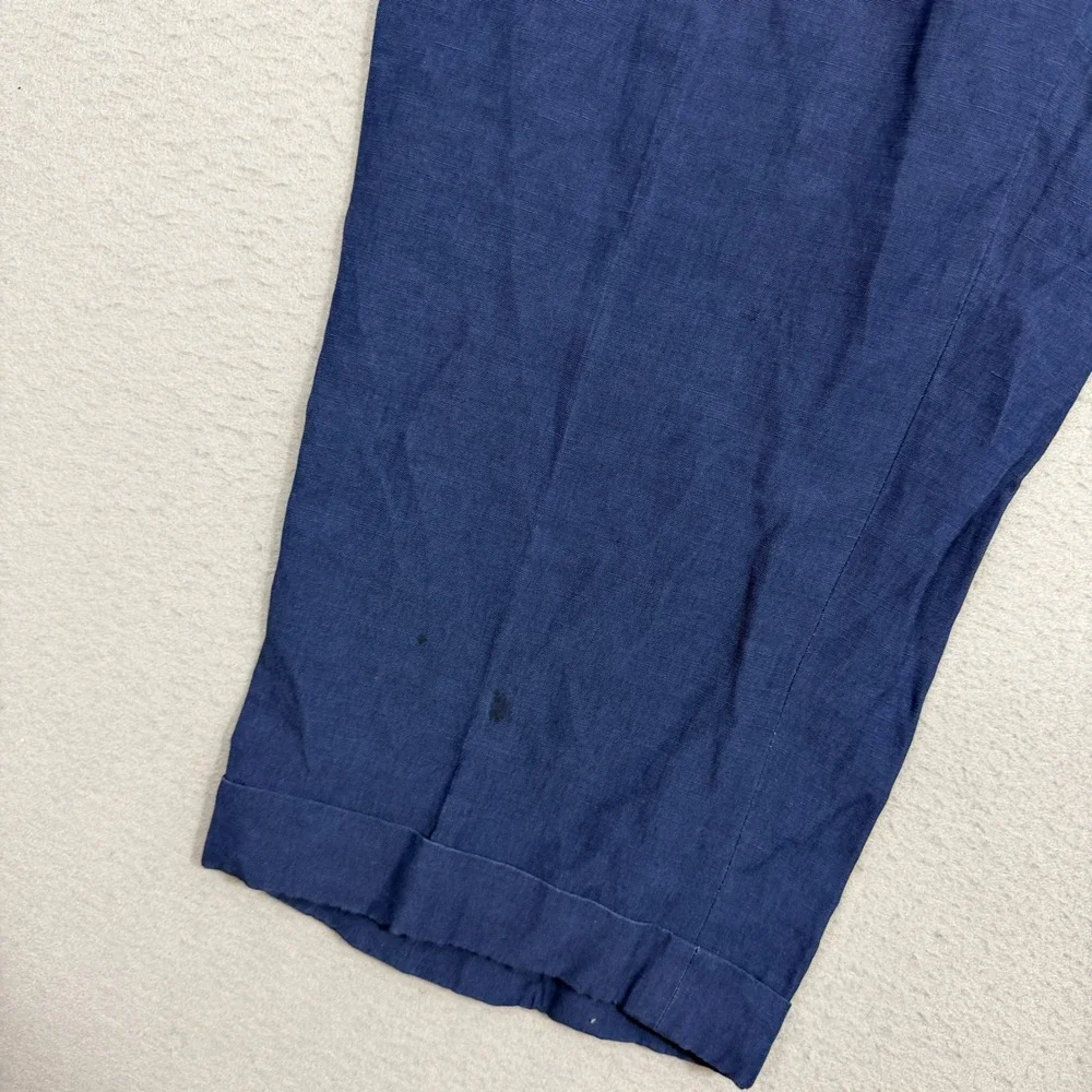 Vintage Samuelsohn Linen Pants Men's 34x30 Blue Pleated Trousers Dress Loose Fit